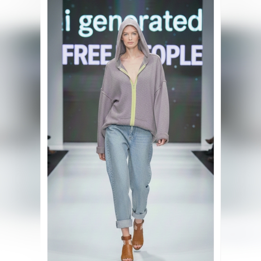 Free PeoplePurple Zip-Up Hoodie with Green Accents